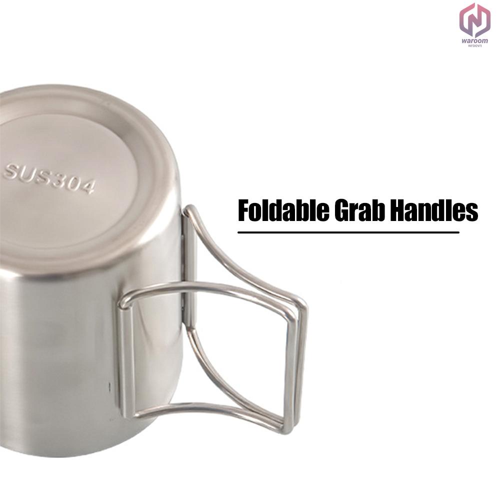 Cốc Uống Nước 200ml / 300ml / 400ml Bằng Thép Không Gỉ Có Tay Cầm Có Thể Gập Lại Tiện Dụng Mang Theo Du Lịch / Cắm Trại