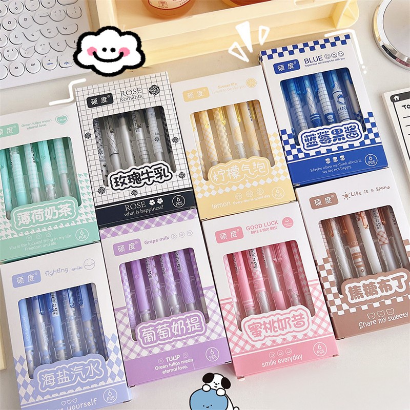 1set / 6pcs bút đẩy dễ thương 0.5mm bút ký sinh viên để bàn văn phòng phẩm cung cấp quà tặng