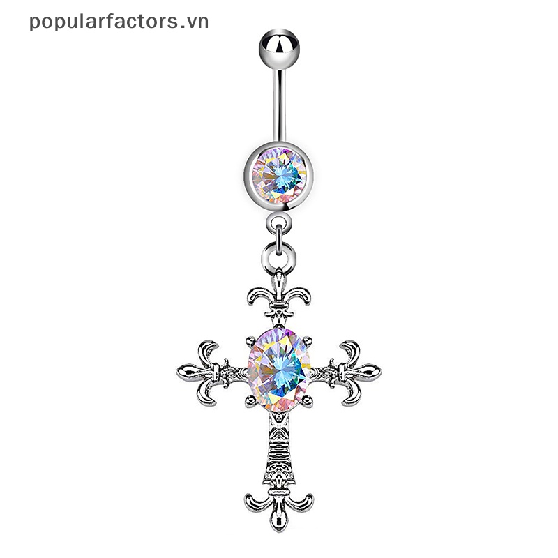 Khuyên Rốn Hình Thánh Giá Bằng Thép Không Gỉ Đính Đá Pha Lê Cá Tính Thời Trang Cho Nữ