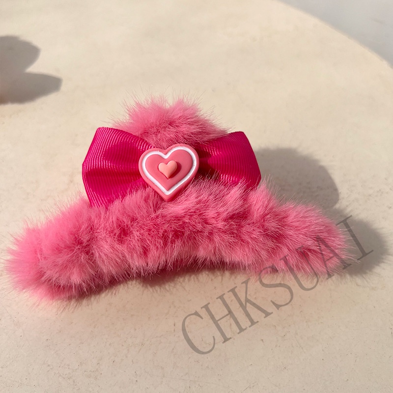 Kẹp Tóc Hình Nơ / Cá Mập Nhồi Bông Màu Hồng Dễ Thương Cho Búp Bê Barbie