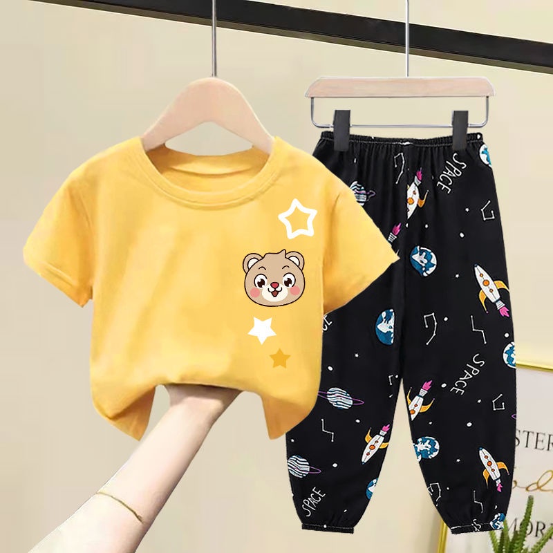 Set Áo Thun Tay Ngắn Và Quần Dài Phong Cách Hàn Quốc Cho Bé