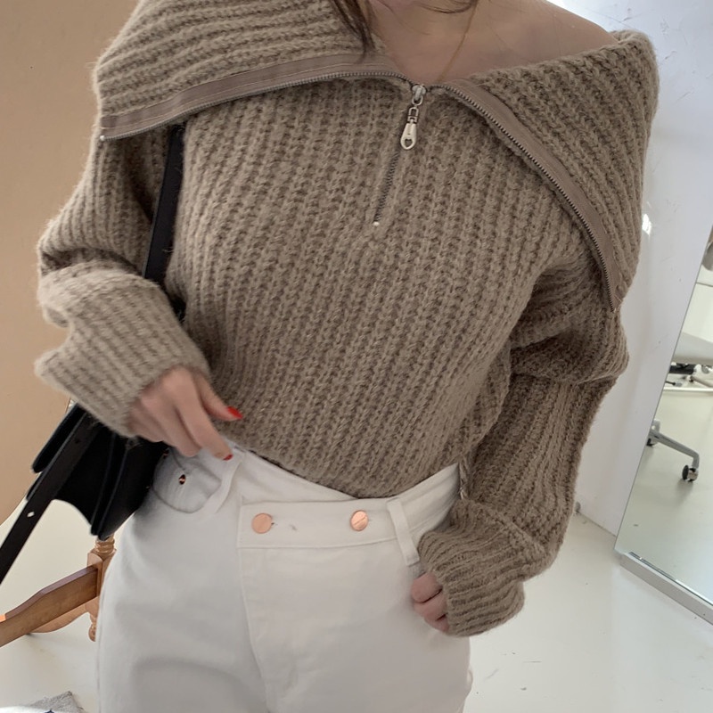 Áo Sweater Trơn Tay Dài Dáng Rộng Phong Cách Thời Trang Retro