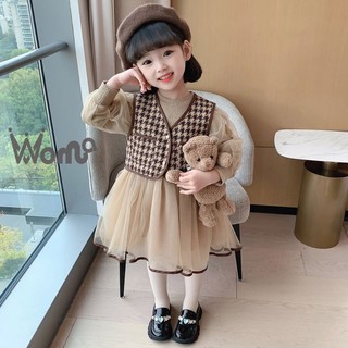 Đầm công chúa tay dài phối lưới phong cách phương tây cho bé gái