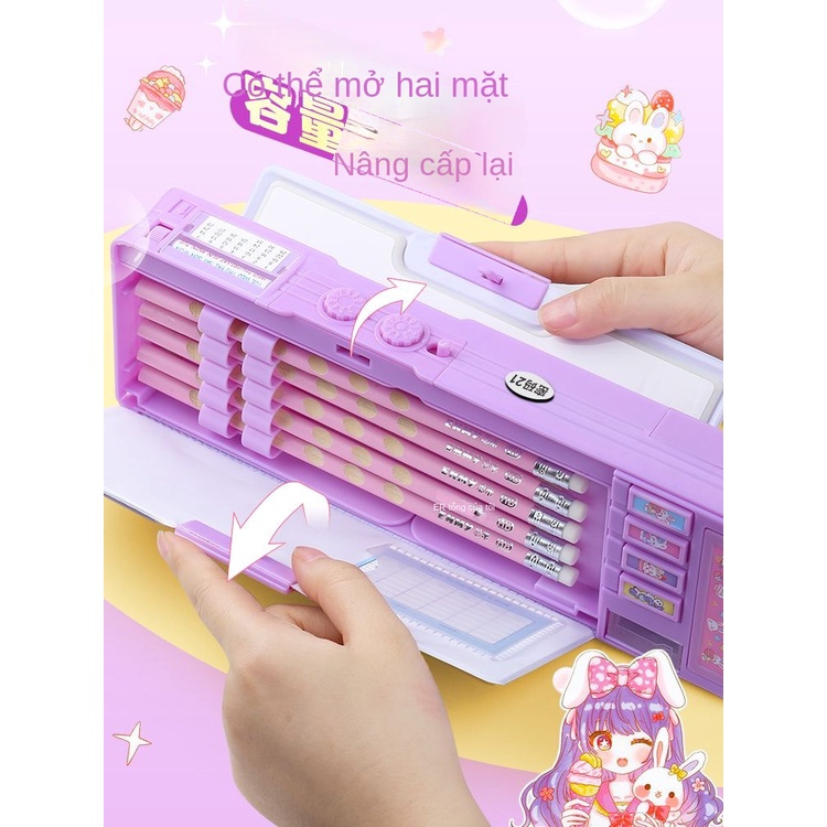 Hộp Đựng Bút Hai Ngăn Tự Động Đa Năng In Hoạt Hình Dễ Thương Cho Bạn Gái
