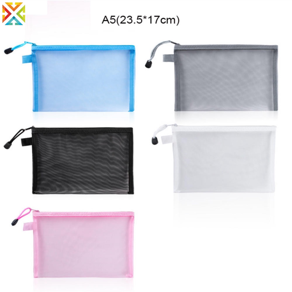Túi đựng hồ sơ lưới nylon a4 a5 dây kéo trong suốt túi đựng thông tin giấy văn phòng túi đựng bút sinh viên