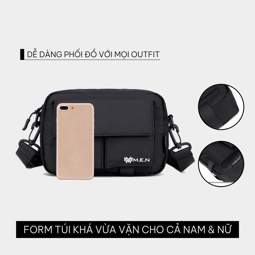 Túi đeo chéo thời trang trơn đen ngầu coolbaag kiểu dáng đi chơi phượt nhiều ngăn
