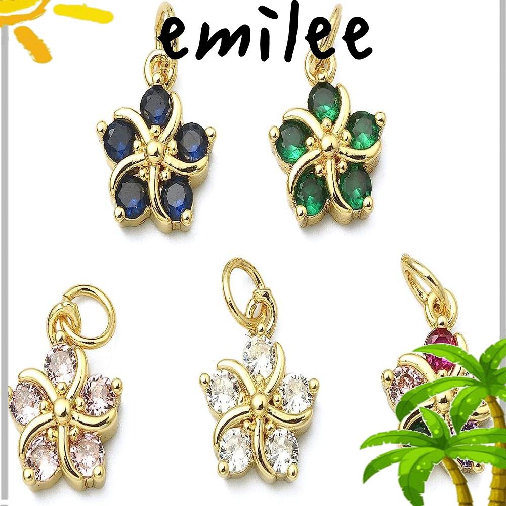 Bùa emilee vàng thật, tím nhạt, trắng, đen, xanh lá cây, xanh lam, xanh hồ, đồng thau đỏ hồng và bùa hoa zirconia khối, phụ kiện trang sức hoa quyến rũ