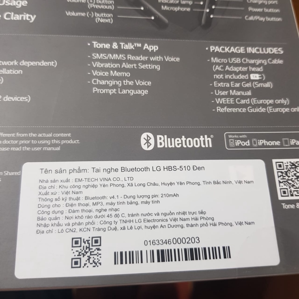 Tai nghe Bluetooth LG HBS 510 cao cấp hàng chính hãng nguyên seal và hàng cũ không vỏ