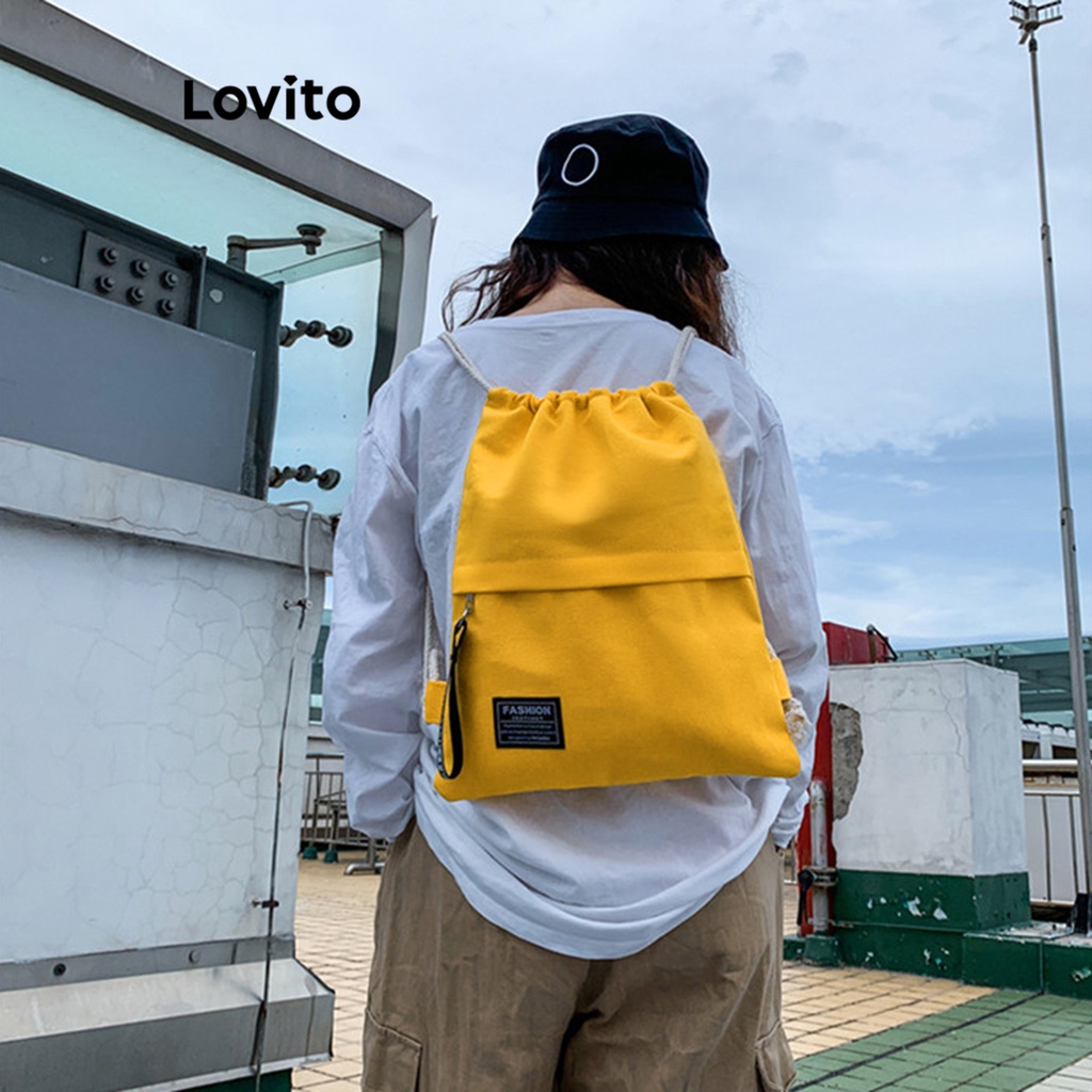 Ba lô Lovito có dây rút viền tương phản phong cách thường ngày thời trang cho nữ L60AD125