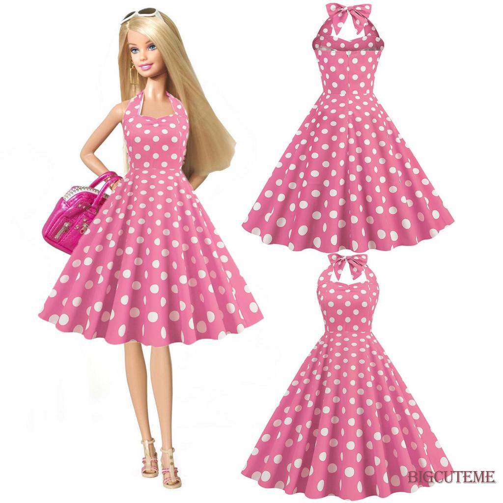 -phụ Nữ barbie dress thanh lịch dây cổ chấm in hoa tiệc mùa hè váy không tay hở lưng