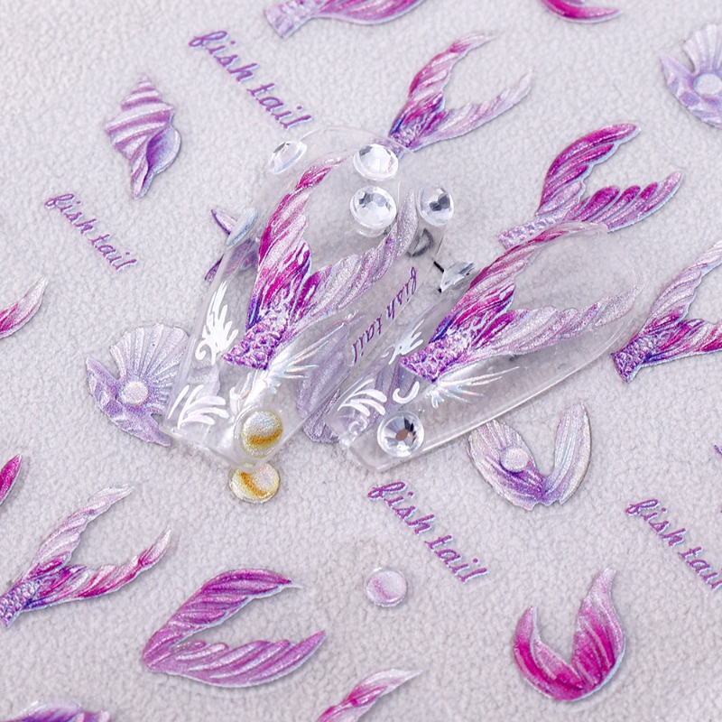 1 tờ giấy dán móng tay nổi / giấy dán móng tay đuôi cá-con người 5d / keo dán móng tay holographic flourrescent băng dính / decal móng tay chuyển nước / dụng cụ trang điểm móng tay