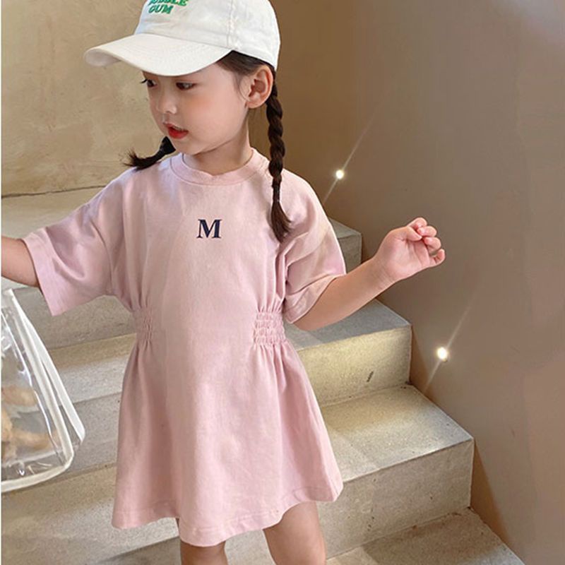 Đầm Tay Ngắn Màu Trơn Phong Cách Hàn Quốc Thời Trang Mùa Hè Xinh Xắn Cho Bé Gái