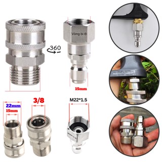  Bộ Khớp Nối Nhanh 3 8 Lổ Trong 14 Hoặc 15mm Chống Xoắn Dây Full Inox Cho Máy Rửa Xe  Đực ren trong & Cái ren ngoài 22  