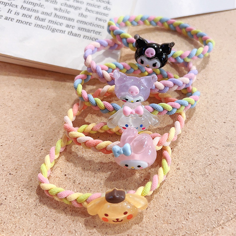 SANRIO Bộ 5 Dây Buộc Tóc Da Co Giãn Phong Cách kuromi melody Dễ Thương h0056