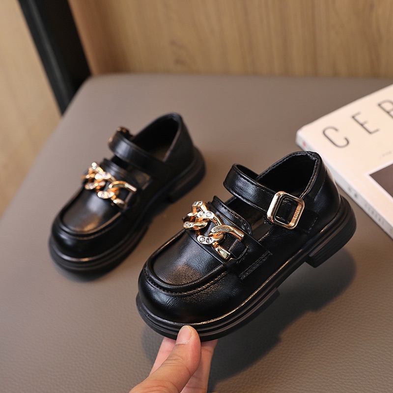Giày công chúa cho trẻ em cô gái màu đen giày đi học cô gái giày lười biểu diễn