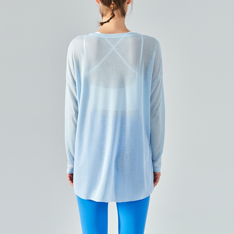 Fit.her blouse phụ nữ một bên tách dài tay áo yoga phụ nữ mùa hè nhẹ thể thao áo rời chạy thể dục quần áo