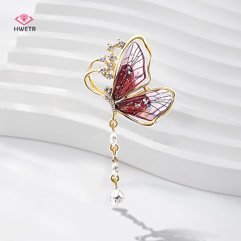 Hwetr mờ bướm tua trâm all-match côn trùng rhinestone trâm cài quần áo ghim phụ kiện trang sức corsage nhẹ mới