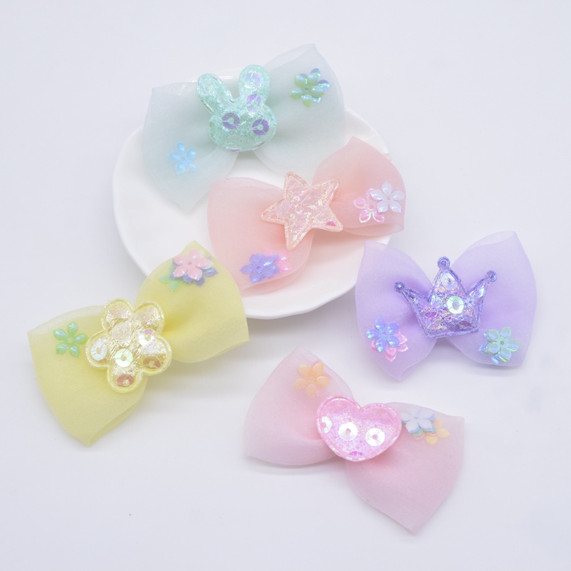 10 cái 55 * 35mm lưới sequins phim hoạt hình nơ tie đính cho mũ nón tự làm kẹp tóc trang trí quần áo mũ phụ kiện may vá