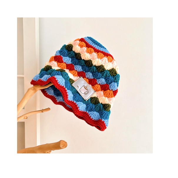 Mũ xô cầu vồng dệt kim hình thoi nữ phiên bản hàn quốc all-match face mũ len nhỏ mũ xô