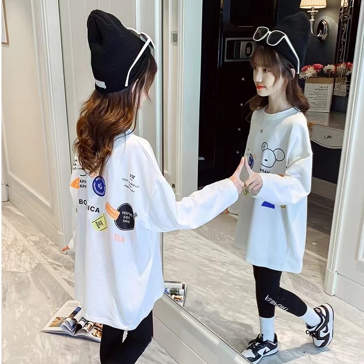 Mới 100% cotton trẻ em áo thun dài tay trẻ em oversize girls tee