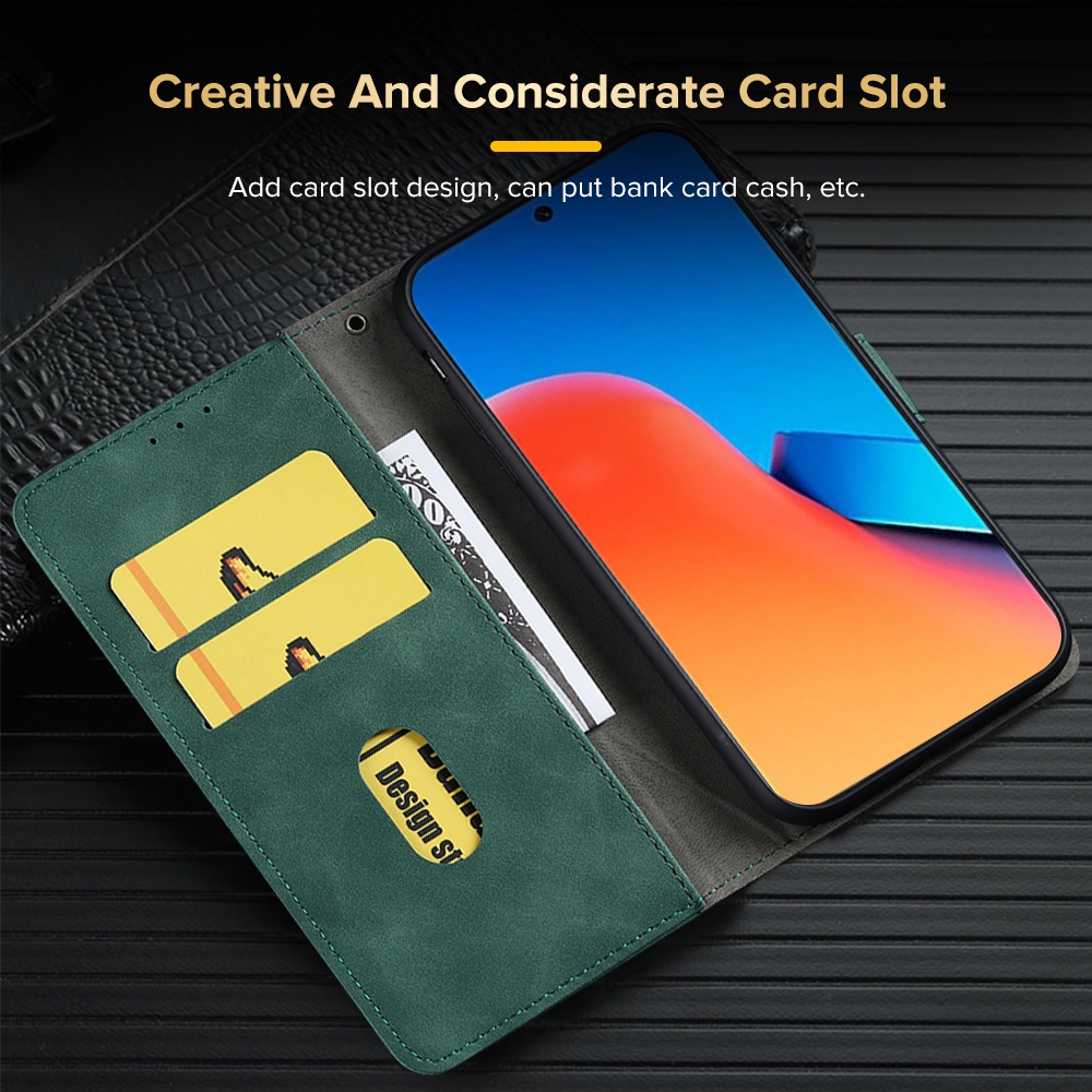 Bao da flip cover cho xiaomi redmi 12 4g case 	Xiaomi redmi 12 4g note 12r 5g coque đứng từ tính có dây buộc