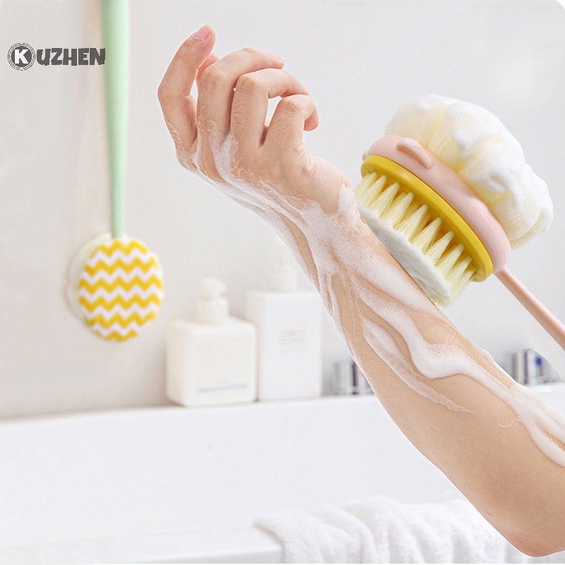 Cây bàn chải/ bông tắm KUZHEN hai đầu 2 trong 1 mềm hai mát xa lưng có tay cầm dài