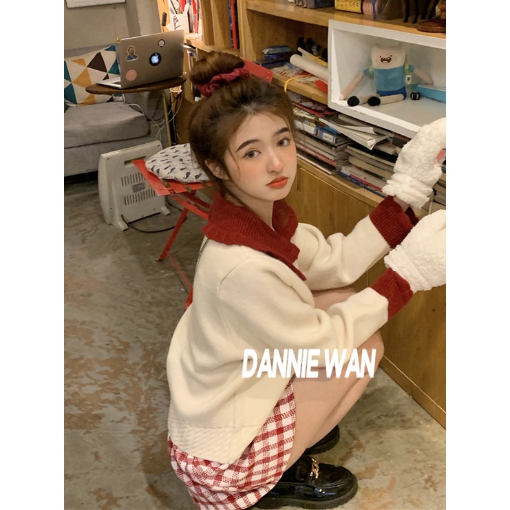 DannieWan  Áo Len áo cardigan áo nữ len Dễ thương Thể thao Fashion Cổ điển A21K03X 36Z230909