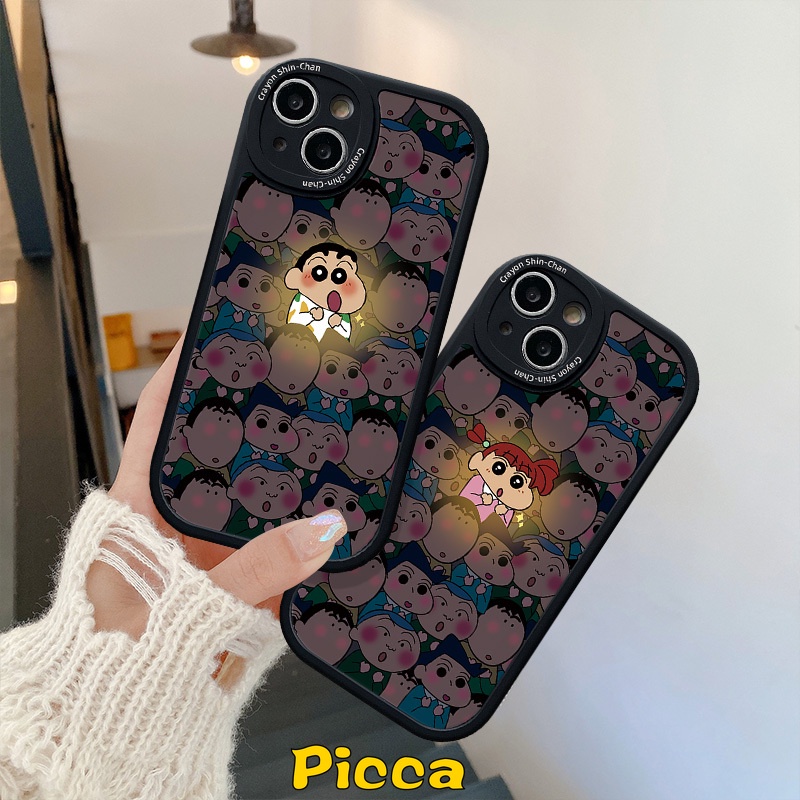 Cặp đôi ốp lưng mềm tương thích cho iphone 11 12 pro max 8 7 6 6s plus se 2020 x xs max 13 14 7plus xr phim hoạt hình dễ thương bút chì màu shin-chan fashion girl boy ốp lưng tpu mềm chống sốc
