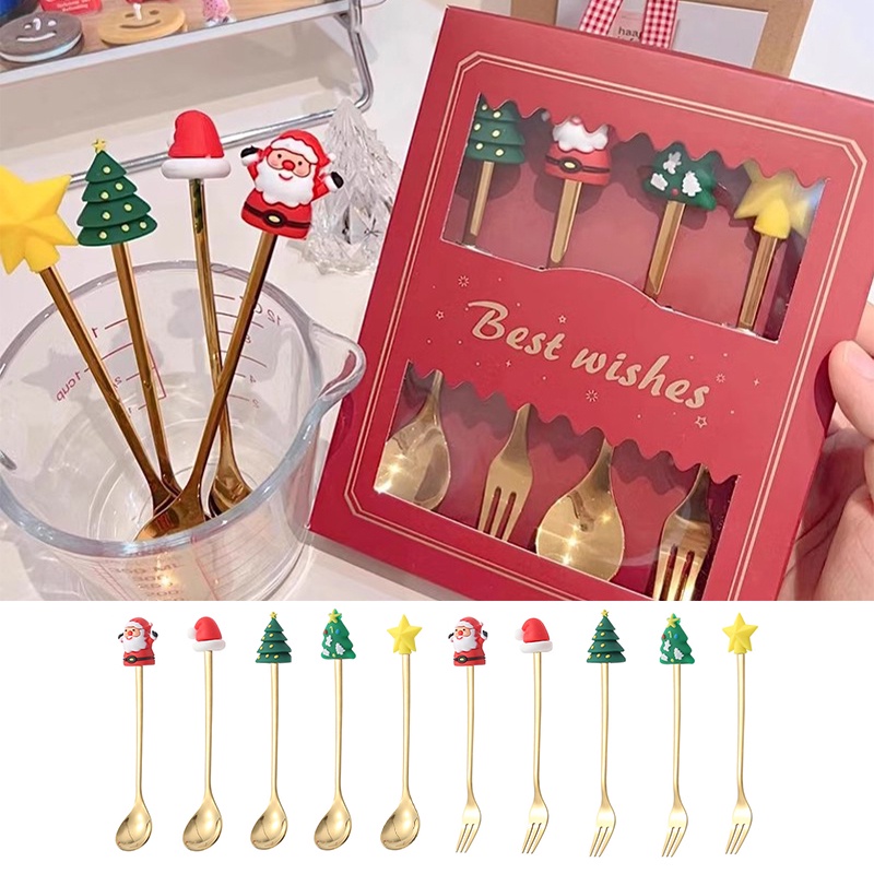 Thìa thép không gỉ sáng tạo trang trí ông già noel phim hoạt hình thìa tráng miệng cà phê thìa trái cây bộ đồ ăn