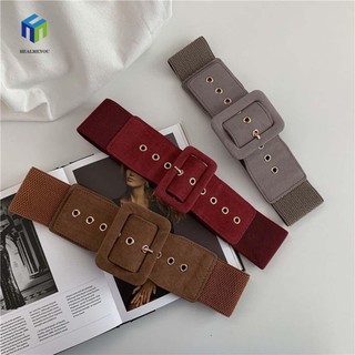 Healmeyou thắt lưng nữ thanh lịch màu đen đỏ xám lạc đà đơn giản dây đeo bằng da pu rộng dây thắt lưng váy áo khoác đồng màu khóa kim loại cummerbunds