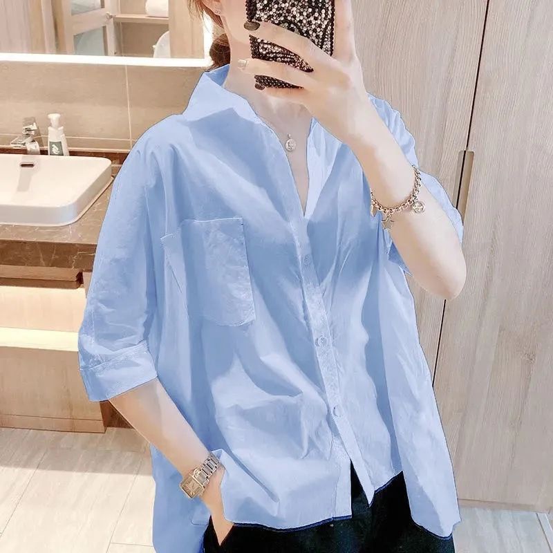 ☀✎❤Áo Sơ Mi Mỏng Tay Ngắn Dáng Rộng Màu Trơn Thời Trang 2023 Cho Nữ❤9.4