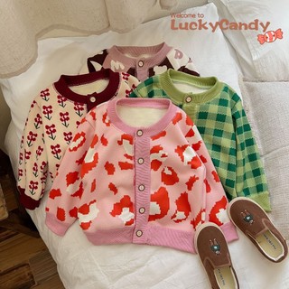 Áo khoác dệt kim LUCKYCANDY tay dài dày dặn ấm áp mùa đông cho trẻ em/ bé trai bé gái