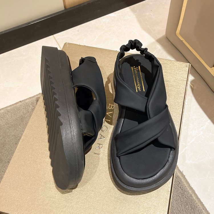 Giày Sandal Hở Ngón Mũi Tròn Đế Dày Quai Chéo Màu Trơn Phong Cách Mới Mùa Hè Cho Nữ