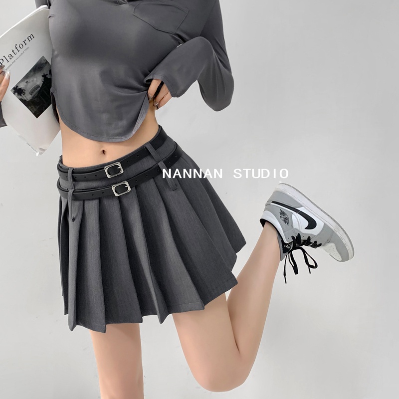 NZN Chân Váy Ngắn Lưng Cao Xếp Ly Phối Thắt Lưng Thời Trang Hàn Quốc Gợi Cảm Cho Nữ