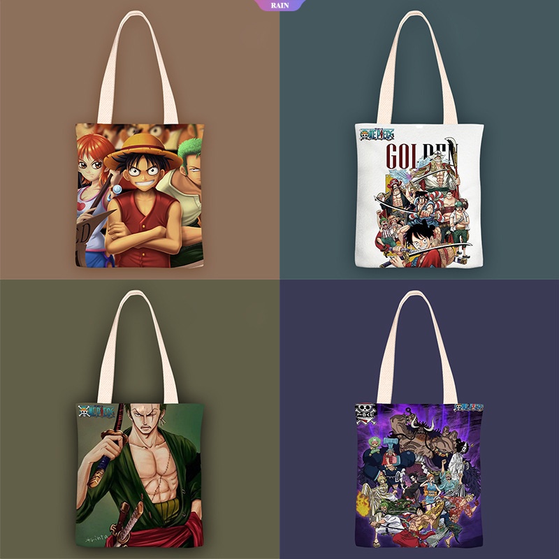 Túi Đeo Vai Vải Canvas Cỡ Lớn In Hoạt Hình ONE PIECE Dễ Thương Cho Nữ