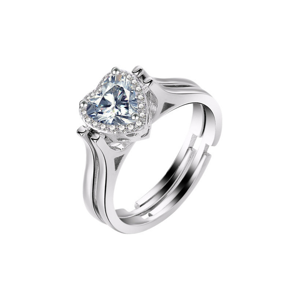 Nhẫn Hở Mạ Bạc 925 Hình Trái Tim Đính Đá Dễ Thương Cho Nữ