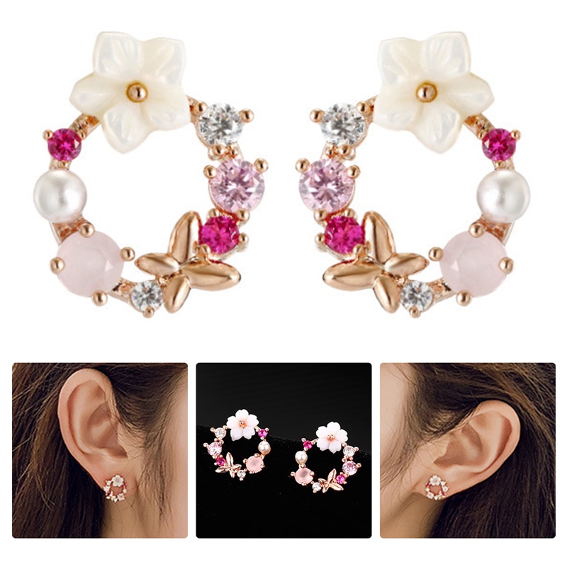 Bông Tai Vỏ Sò / Hoa Hồng Đính Ngọc Trai Lãng Mạn Cho Nữ