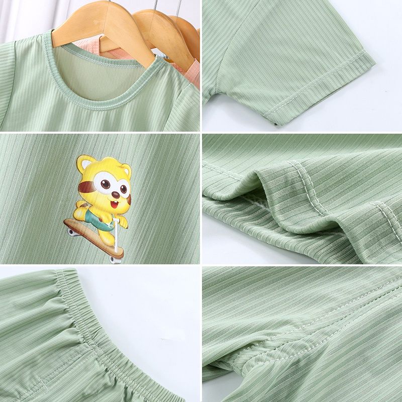 Bộ Đồ Thể Thao Áo Thun Tay Ngắn Phối Quần Short Thoáng Khí In Hoạt Hình Thời Trang Mùa Hè Cho Bé