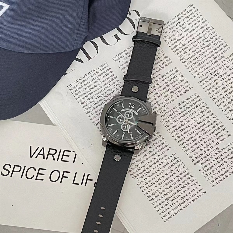 Đồng Hồ Đeo Tay Mặt Tròn Dây Da PU Kiểu Hip-Hop Hàn Quốc Cá Tính Cho Nam