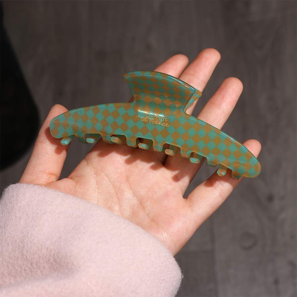 Kẹp Tóc Đuôi Ngựa Hình Cá Mập Kẻ Sọc Caro Phong Cách Vintage Ngọt Ngào Cho Nữ