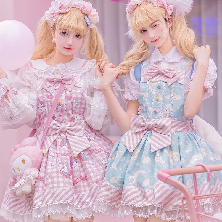 Hàng Có Sẵn Đầm lolita Họa Tiết Hoạt Hình Melody Tai To Sanrio Kuromi Melody