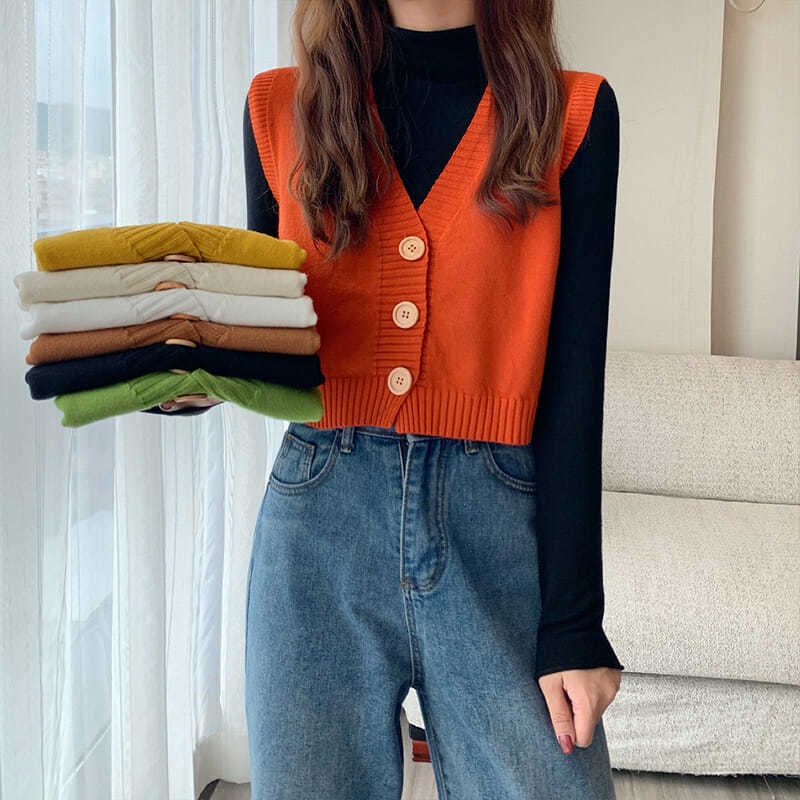 Áo Sweater Mỏng Sát Nách Dáng Rộng Cổ Chữ V Màu Sắc Kẹo Ngọt Phong Cách Thời Trang 2020