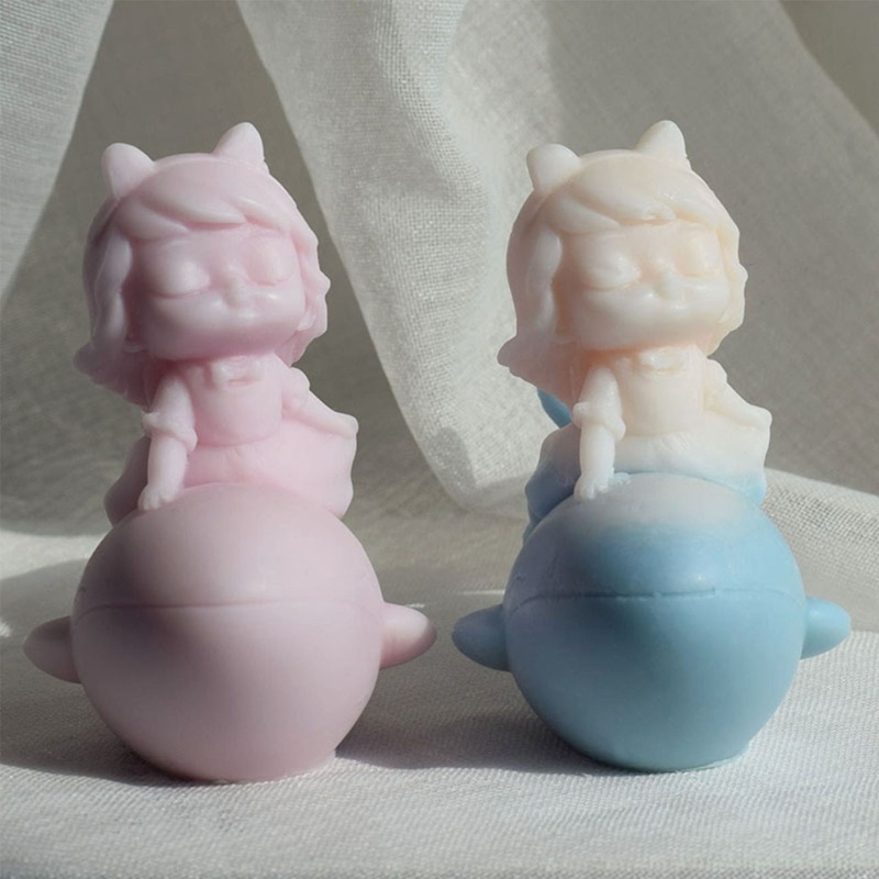 Khuôn Silicone Làm Bánh Thủ Công Hình Cô Gái Và Cá Voi Trang Trí Nội Thất