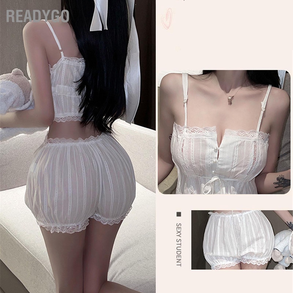 ReadyGo Bộ Đồ Ngủ Nữ Ren Trang Trí Spaghetti Dây Hở Mặt Trước Dễ Thương Rời Quần Short Mùa Hè | BigBuy360 - bigbuy360.vn