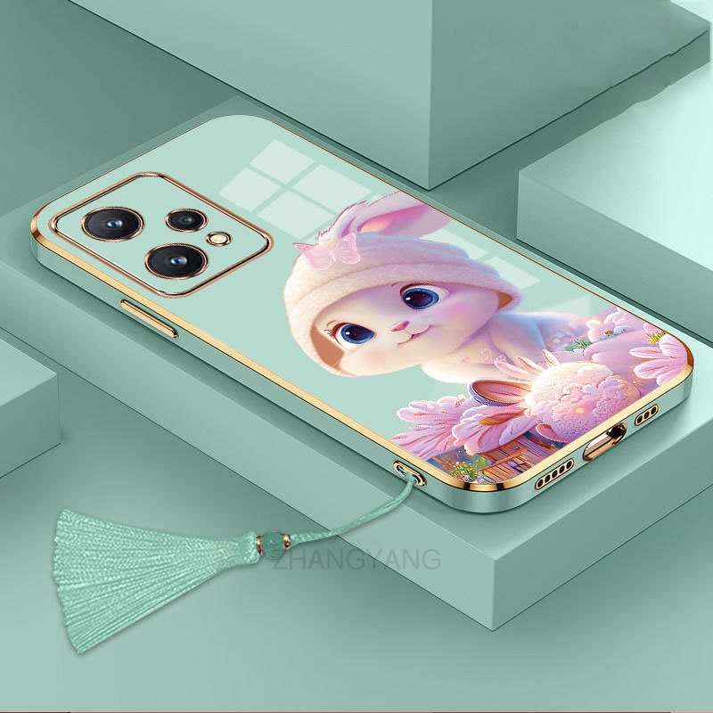 ốp lưng Realme 9 4g Realme 9 Pro Ốp Điện Thoại Tpu Dẻo Mạ Màu Gradient In Hình Thỏ Kèm Dây Đeo Cho Realme 9 4g Realme 9 Pro