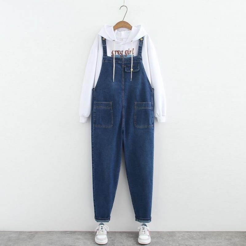 Quần Yếm Jean Dáng Rộng Co Giãn Tốt Plus Size