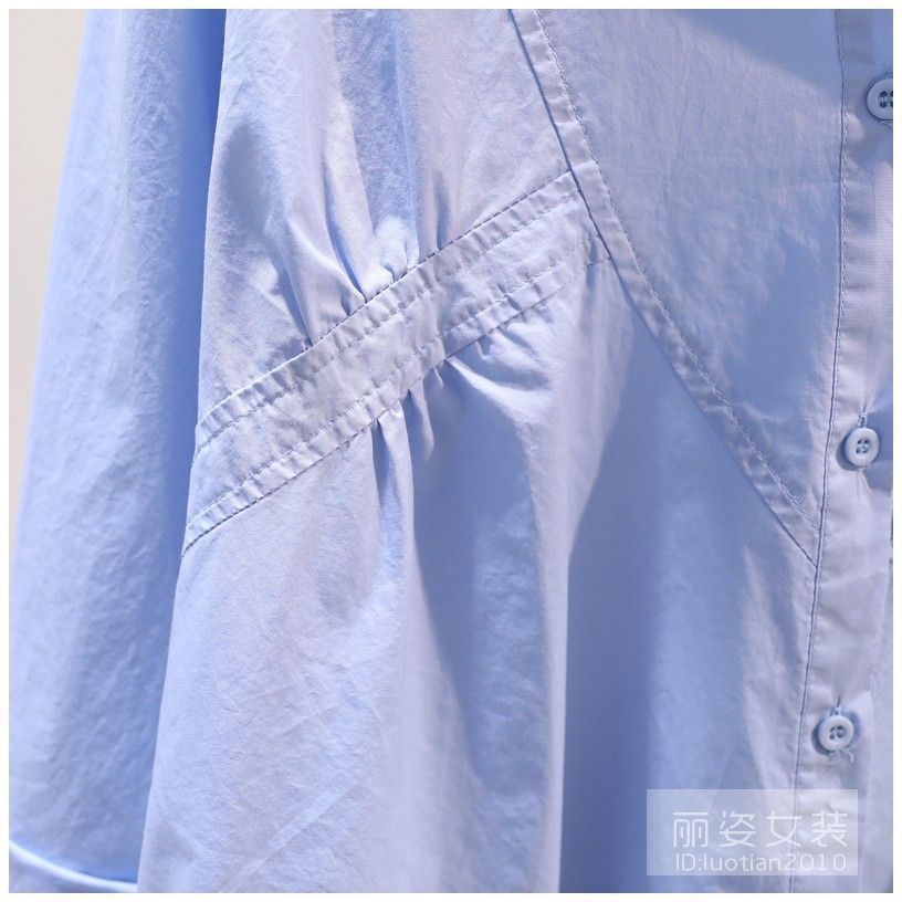 Áo Sơ Mi Cotton Dài Tay Dáng Rộng Thiết Kế Eo Hẹp Màu Xanh Dương Phong Cách Nhật Bản Thời Trang Xuân Hè Mới Cho