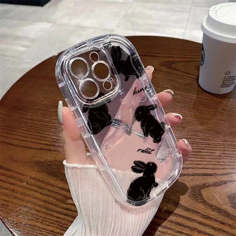 Ốp Điện Thoại Silicone Mềm Trong Suốt Chống Sốc In Hình Thỏ Đen Cho IPhone 14 Pro Max 13 12 11 XS X XR 8 + 7 Plus
