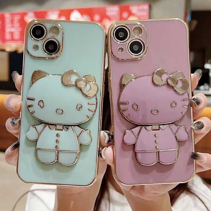 Ốp Điện Thoại Mềm Có Giá Đỡ Và Gương Hello Kitty Cho IPhone 12 13 14 Pro Max 12 13 Mini 14 Max 14Max 12Pro 13Pro 14Pro