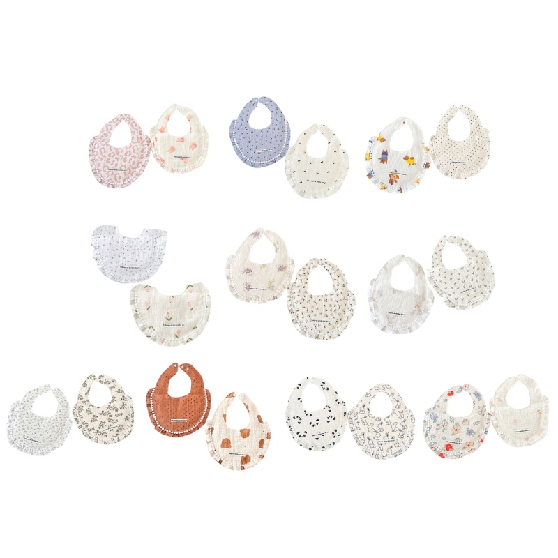 KING 2PCS Baby Bib Breathable Newborn Drooling Bib with 2 Buttons Teething Towel